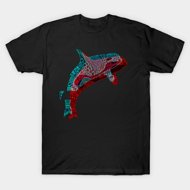 Hand Drawn Design Trippy Killer Whale T-Shirt by Jedistudios 